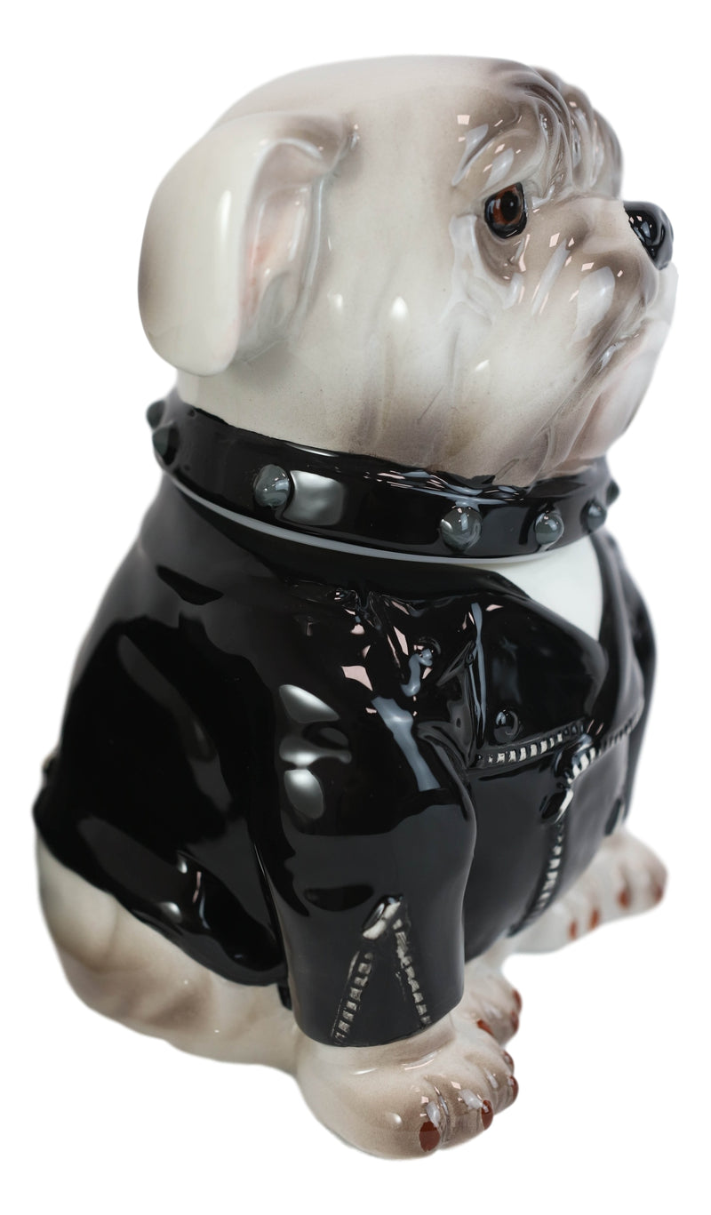 Ceramic American Gangster Bully Bulldog With Spiked Collar Cookie Jar Figurine