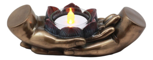 Ebros Dhyana Mudra Buddha Palms With Padma Lotus Tea Light Votive Candle Holder