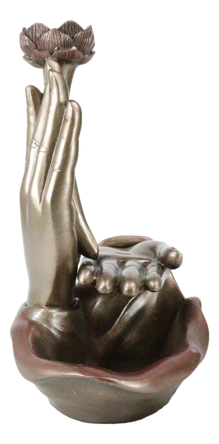 Zen Yoga Meditation Buddha Mudra Hands Lotus Flower Backflow Incense Burner