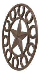 Ebros Gift 10" Diameter Western Lone Star with Horseshoes Border Cast Iron Metal Round Trivet