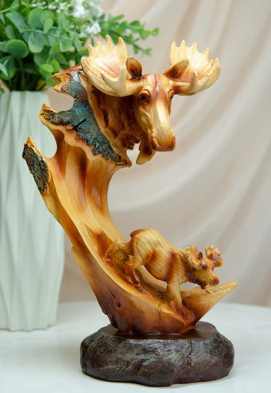 Ebros Rustic Faux Wood Wildlife North American Moose With Calf Figurine