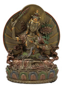 Ebros Bronze Patina Buddha Bodhisattva Manjushri Sitting On Lotus Throne Statue 6.25" Tall