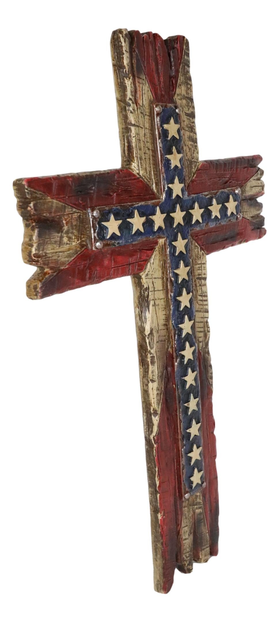 Rustic Western Stars USA Flag Patriotic American Faux Distressed Wood Wall Cross