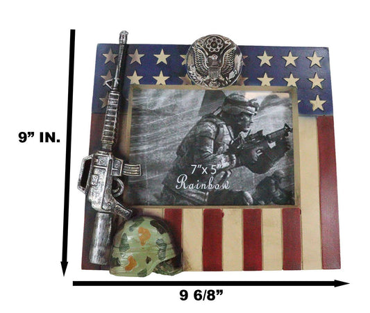 Patriotic American US Flag Army Rifle Helmet Soldier Memorial 5x7 Picture Frame
