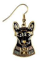Ebros Ancient Egyptian Theme Bastet Cat Stud Earrings Black Gold Plated Jewelery