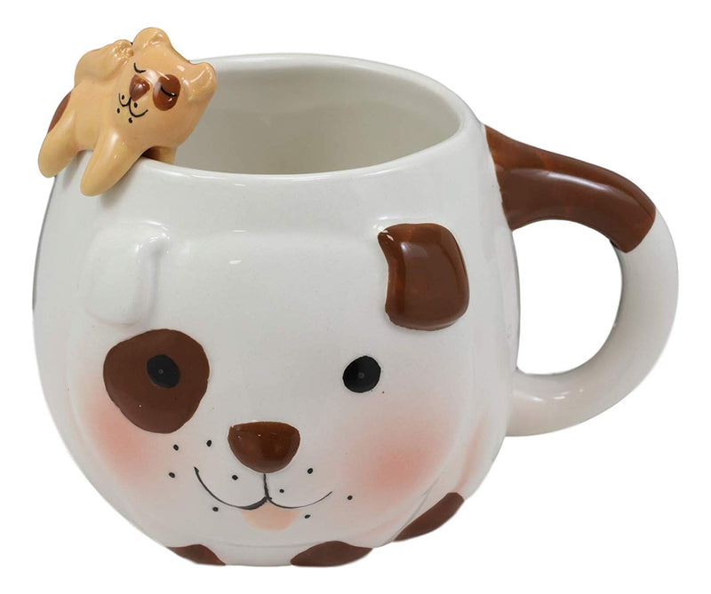 Ebros White And Chocolate Dog Ceramic Coffee Mug With Puppy Latch On Spoon Set - Ebros Gift