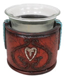 Western Cowgirl Red Love Heart Scrollwork Lace Faux Leather Votive Candle Holder