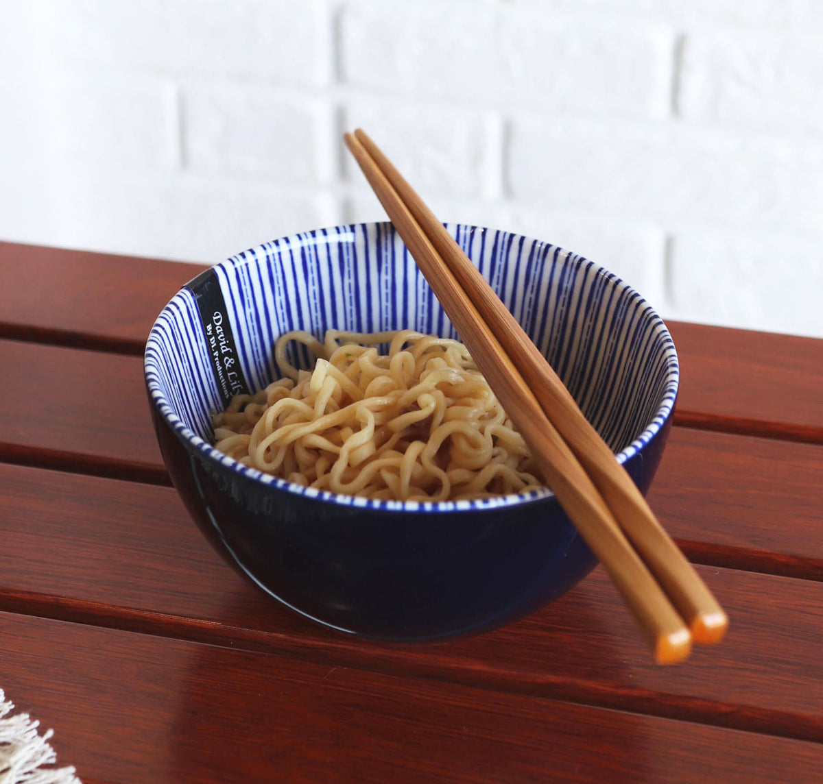 Pack Of 6 Artistic Blue Geometric Stripes Rice Soup Salad Ceramic Bowls 14oz - Ebros Gift