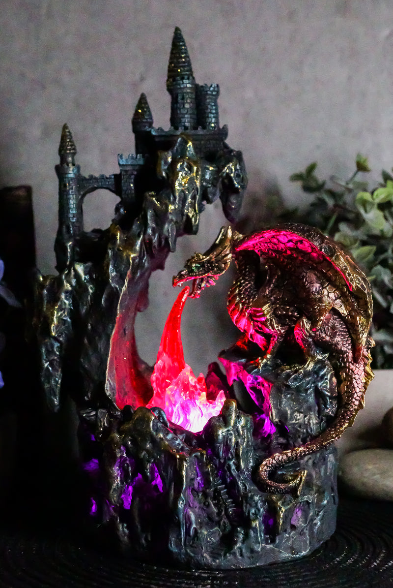 Ebros Red Garnet Fire Dragon By Rocky Mountain With Castle LED Light Figurine