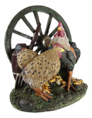 Ebros Rustic Country Rooster And Spotted Hen By Farm Wagon Wheel And Maize Figurine - Ebros Gift