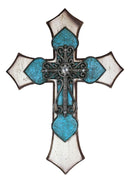 Large Rustic Western Crystal Floral Turquoise Occitan Spade Layered Wall Cross