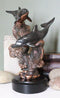 Marine 2 Black Dolphins Swimming by Coral Reef Electroplated Bronze Figurine