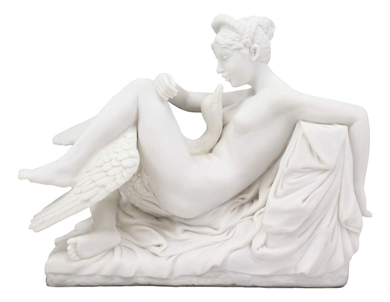 Ebros Gift Michelangelo Museum Masterpiece Greek Mythology Leda and The Swan Statue 9.25" Long Zeus Seducing The Wife of King Tyndareus White Resin Figurine
