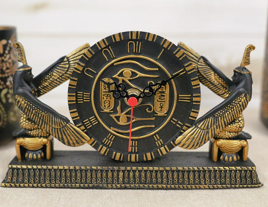 Ebros Egyptian Kneeling Goddess Maat Isis With Wedjat Table Clock Figurine 8" L