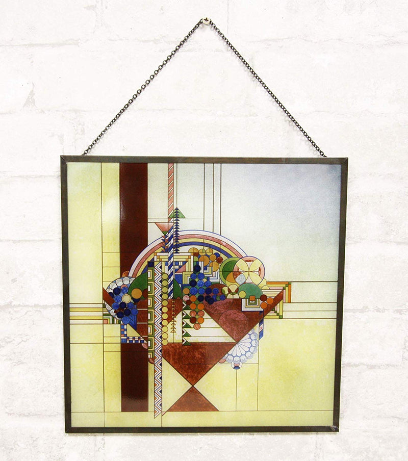 Ebros Frank Lloyd Wright Metal Framed Magazine Cover Page May Basket Stained Glass Art with Wooden Base As Desktop Plaque Or Metal Chain Hanging Wall Decor Modern Architecture