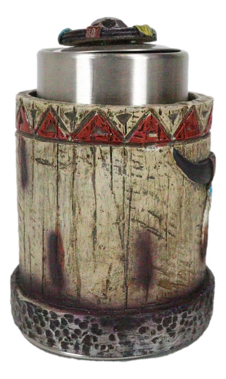 Rustic Western Native Indian Cow Skull Feathers Spring Barrel Toothpick Holder
