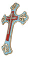 Southwestern Rich Turquoise Gold Tuscan French Fleur De Lis Wall Crucifix Cross