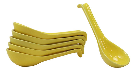 Ebros Japanese Modern Porcelain Soup Spoons With Ladle Hook Pack Of 6 (Yellow) - Ebros Gift
