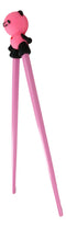 Hot Pink Love Giant Panda Reusable Training Chopsticks Set With Silicone Helper