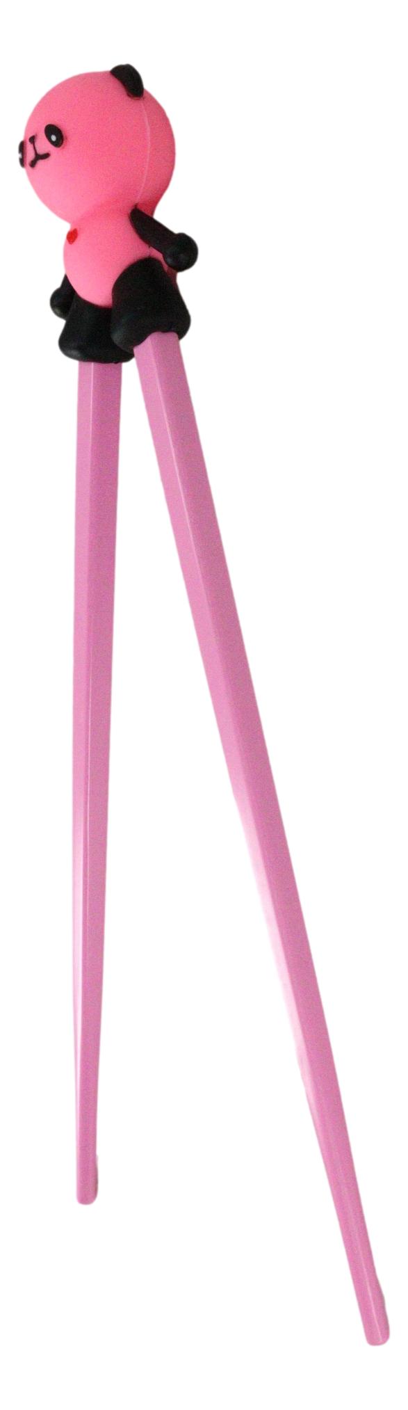Hot Pink Love Giant Panda Reusable Training Chopsticks Set With Silicone Helper