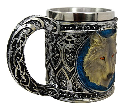 Ebros Alpha Gray Wolf Celtic Tribal Magic Resin 16oz Mug w/ Stainless Steel Rim - Ebros Gift