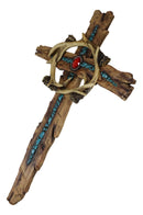 Turquoise And Red Gem Deer Antlers Wreath Faux Distressed Wood Cross Wall Decor