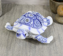 Ebros Terracotta Blue and White Feng Shui Celestial Sea Turtle Statue 6" Wide