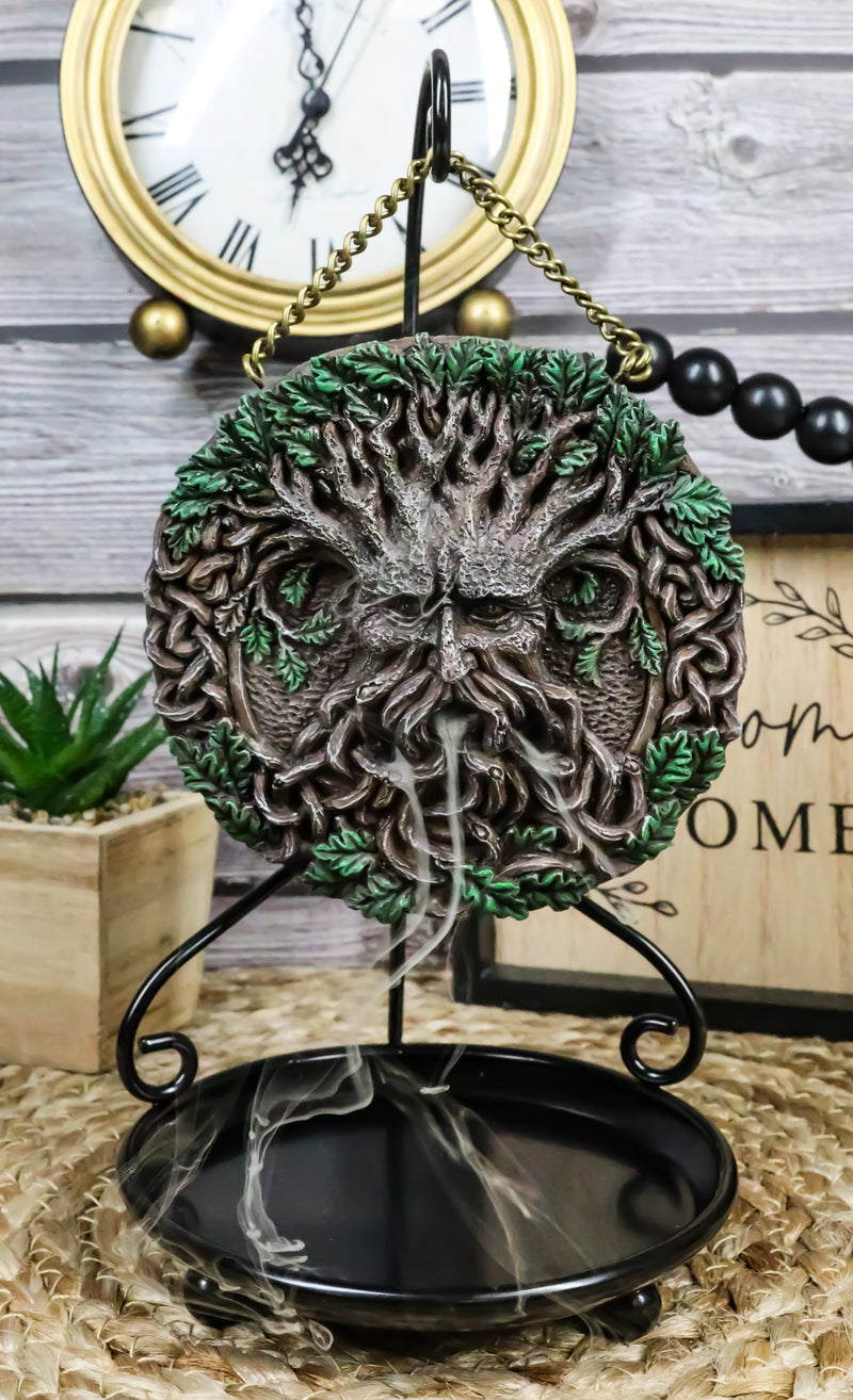 Spirit Tree God Ent Celtic Greenman Round Disk Backflow Incense Cone Burner