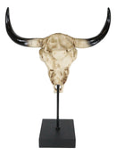Western Floral Tribal Scroll Indian Chief Bull Cow Skull Desktop Plaque On Stand