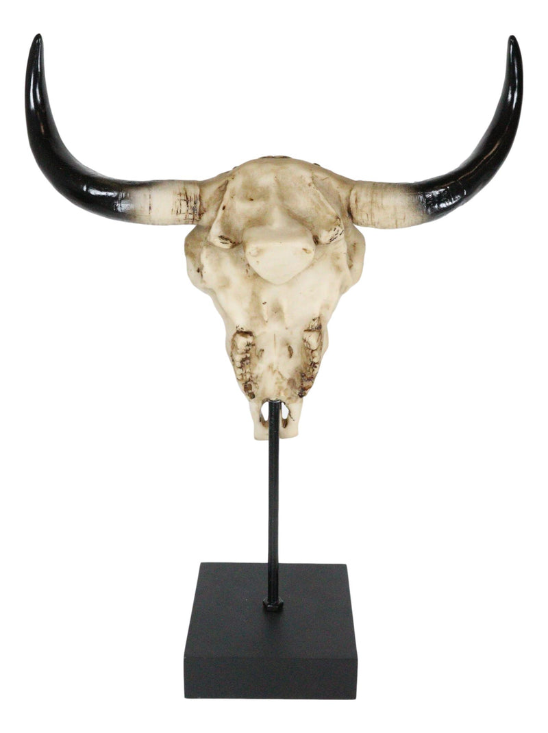Western Floral Tribal Scroll Indian Chief Bull Cow Skull Desktop Plaque On Stand