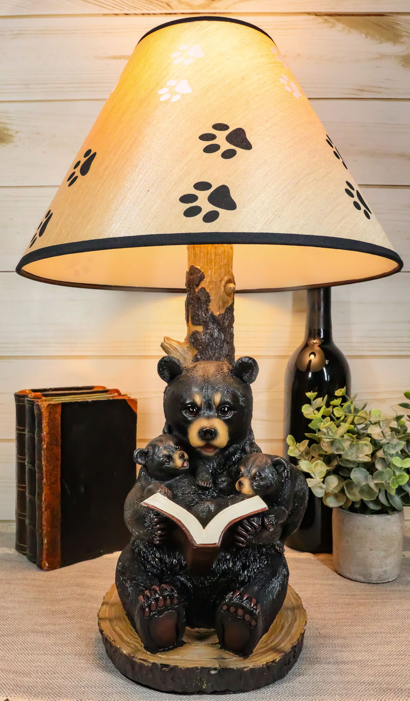 Bedtime Story Mama Bear Reading to Baby Bears Table Lamp with Printed Paw Shade