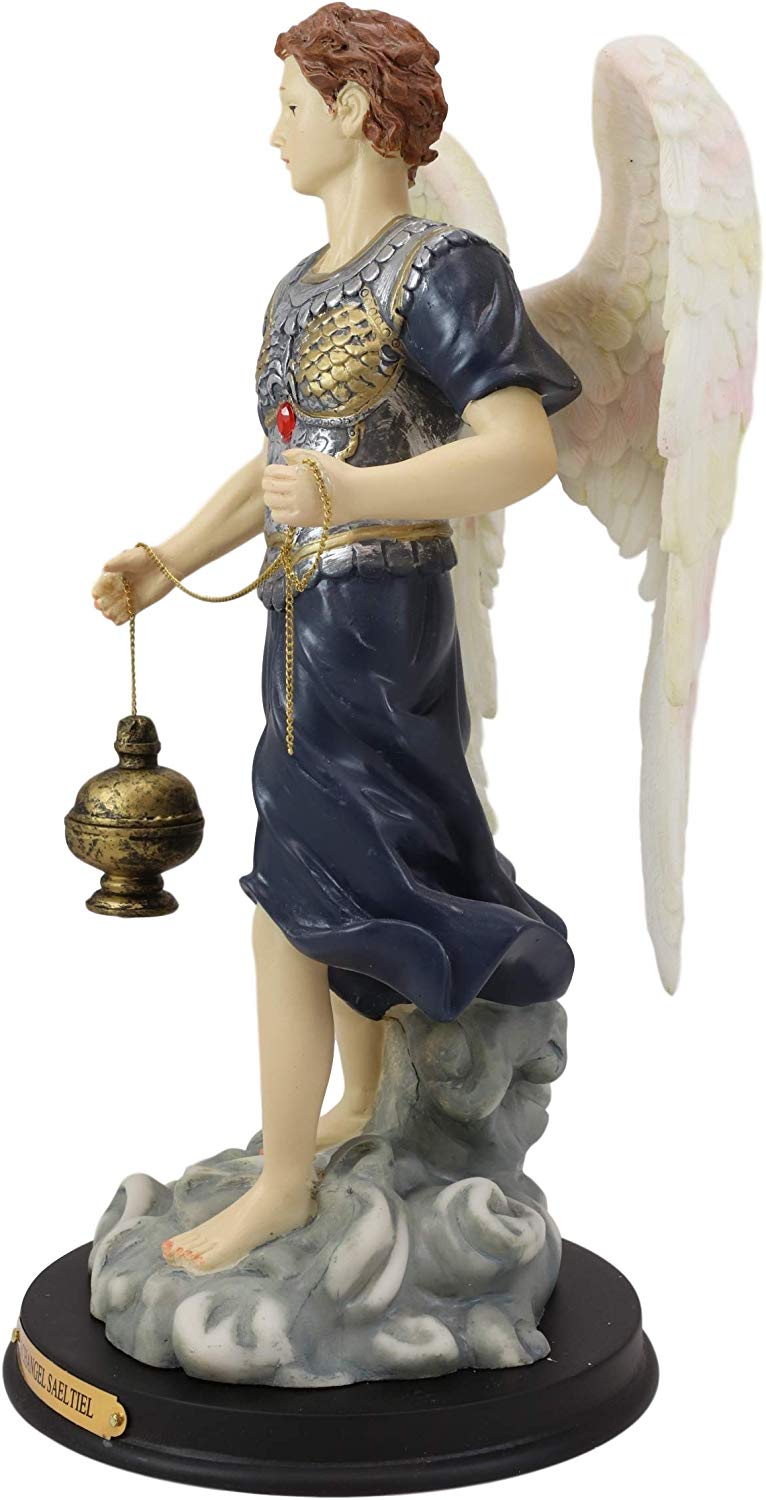 Ebros Byzantine Colorful Archangel Sealtiel Statue with Brass Name Plate 12"H