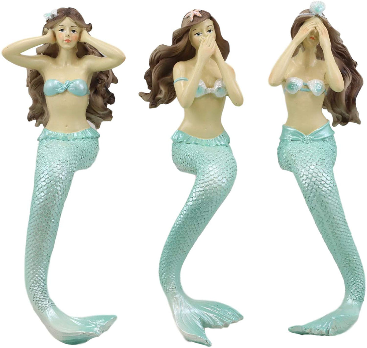 Ebros Gift Under The Sea Ocean Hear See Speak no Evil Mermaids Resin Figurine Shelf Sitters