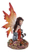 Ebros Fantasy Autumn Forest Tribal Fairy In Orange Gown With Owlet Owl Figurine Decor