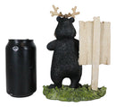 Rustic Western Whimsical Black Bear With Antlers And Feed The Deer Sign Figurine