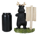 Rustic Western Whimsical Black Bear With Antlers And Feed The Deer Sign Figurine