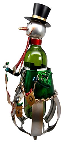 Ebros Christmas Holiday Season Snowman Hand Made Metal Wine Bottle Holder