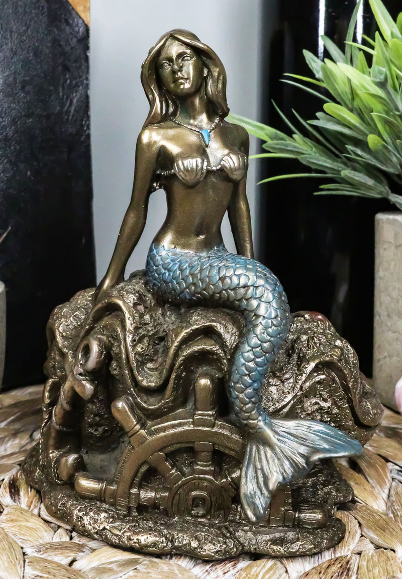 Ebros Under The Sea Mermaid Statue 5" Tall Nautical Mermaid Sitting On Oyster Shell Figurine