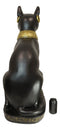 Large Black And Gold Egyptian Goddess Cat Bastet With Scarab Amulet Statue 37"H
