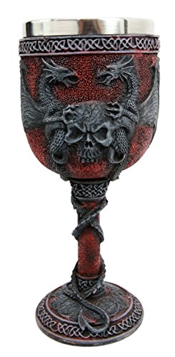 Ebros Medieval Dual Dragon With Skull Crest Ossuary Goblet Wine Chalice 7oz Capacity
