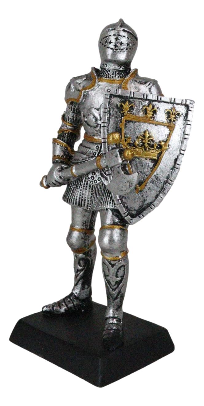 Medieval Knight With Hand Axe and Heraldry Coat of Arms Shield Mini Figurine