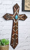 Rustic Western Boho Native Indian Arrows Turquoise Rock Faux Wooden Wall Cross