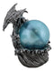 Silver Ocean Dragon Riding Tidal Sea Waves With Colorful LED Sphere Orb Figurine