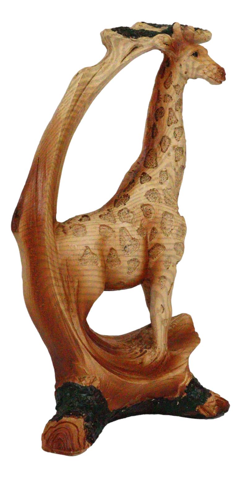 Safari Savannah Giraffe Standing Figurine In Faux Wood Cutout Carving Finish