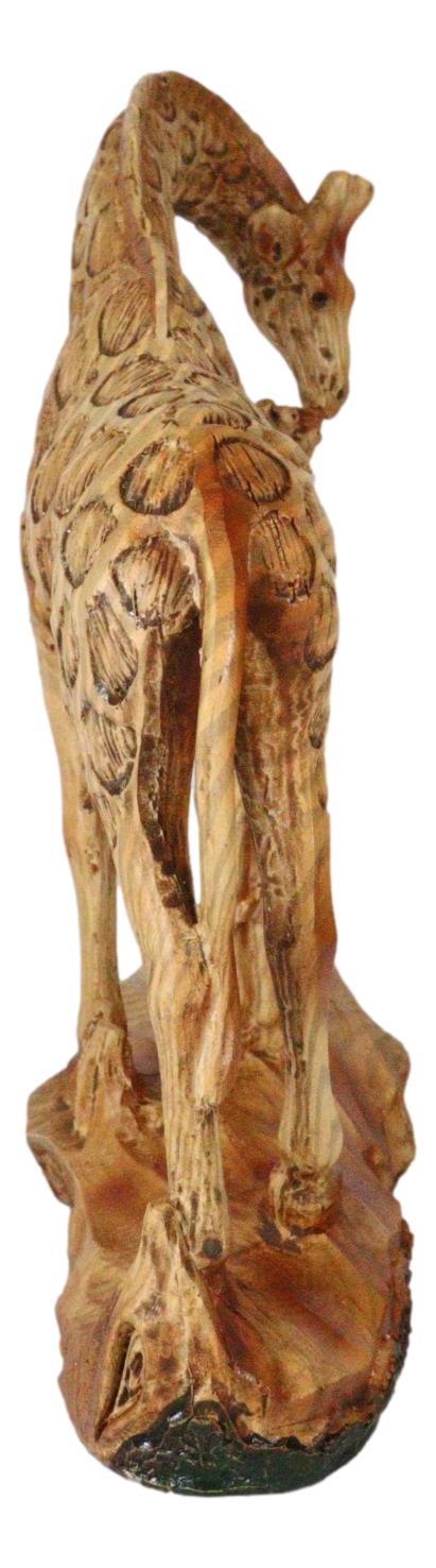 Safari Giraffe Family Statue 6.75"H Faux Wood Resin Giraffe Mother And Calf - Ebros Gift