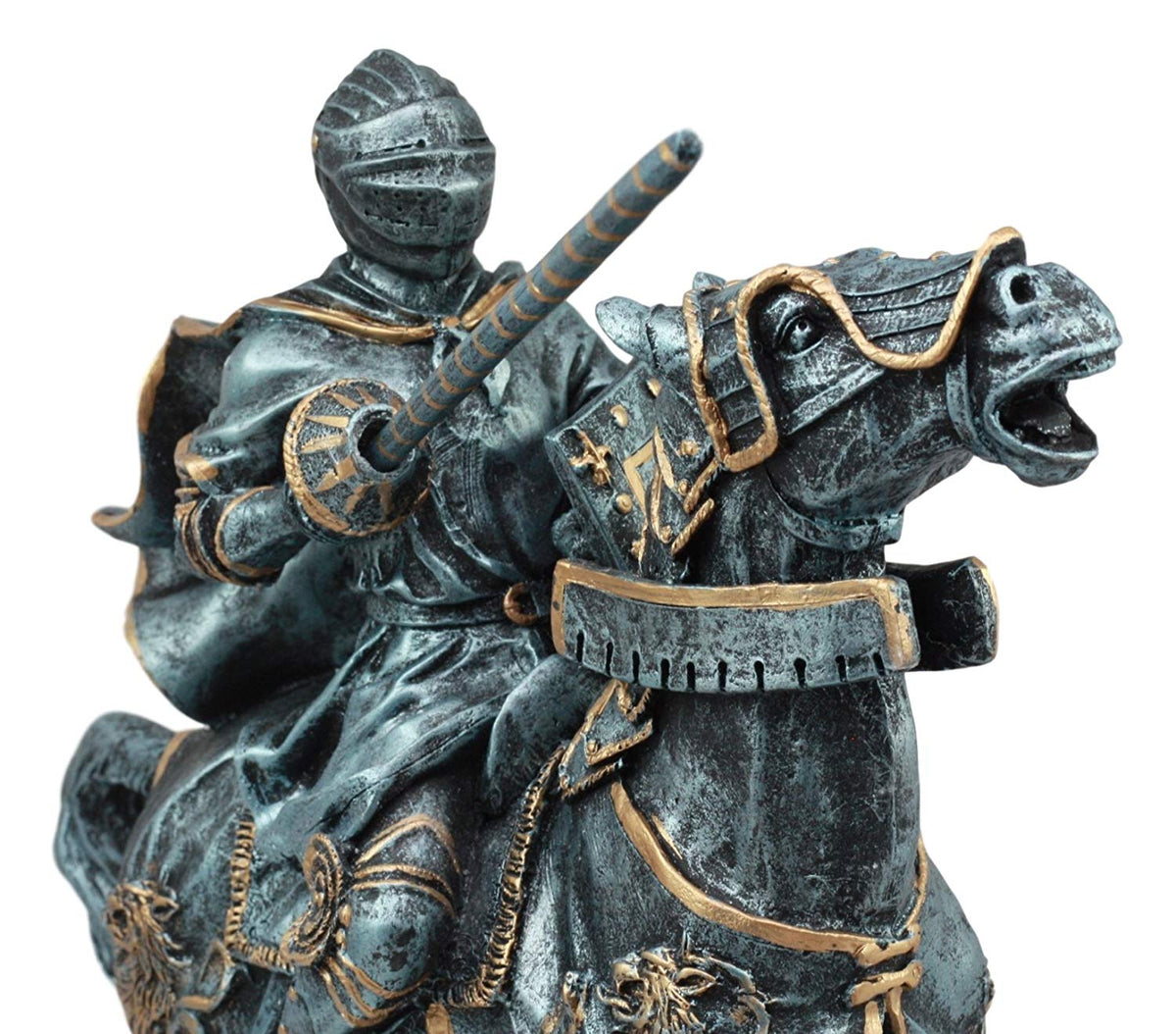 Ebros Medieval Tournament Jousting Suit Of Armor Knight Charging On Cavalry Horse Statue 11" Tall Renaissance Knighthood Collectible Decor