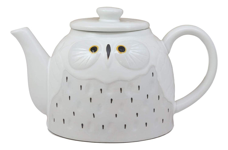 Ebros Gift Whimsical White Fat Snow Owl Ceramic 52oz Large Tea Pot With Built In Strainer Spout As Teapots Home Decor Of Owls Owlet Nocturnal Bird Decorative