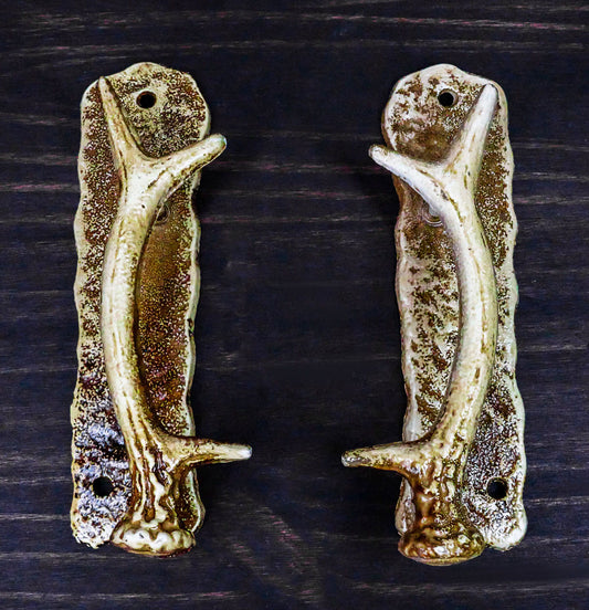 Ebros Set of 2 Western Rustic Speckled Deer Antlers Door Pull Handle Hardware Bars