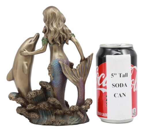 Art Nouveau Ocean Siren Mermaid With Bottlenose Dolphin Statue Nautical Decor