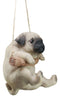 Cute Lifelike Teacup Pug Puppy Macrame Branch Hanger 5.5"Tall With Jute Strings